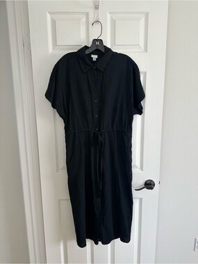 a new day Black Button-Front Tie-Waist Midi Shirt Dress